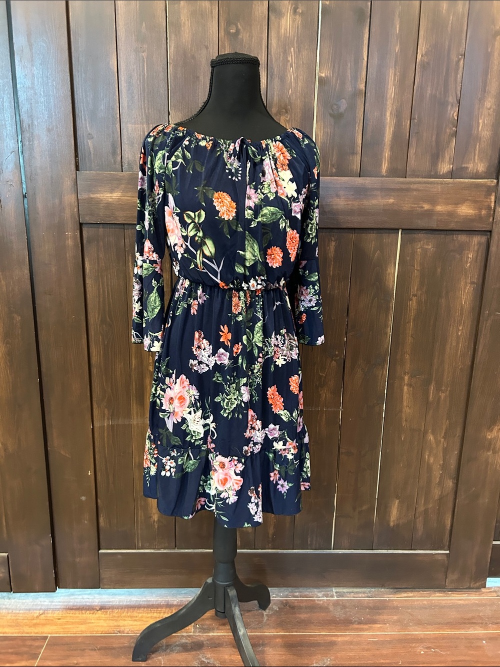 Navy Floral Peasant Dress - Women's Summer Dress